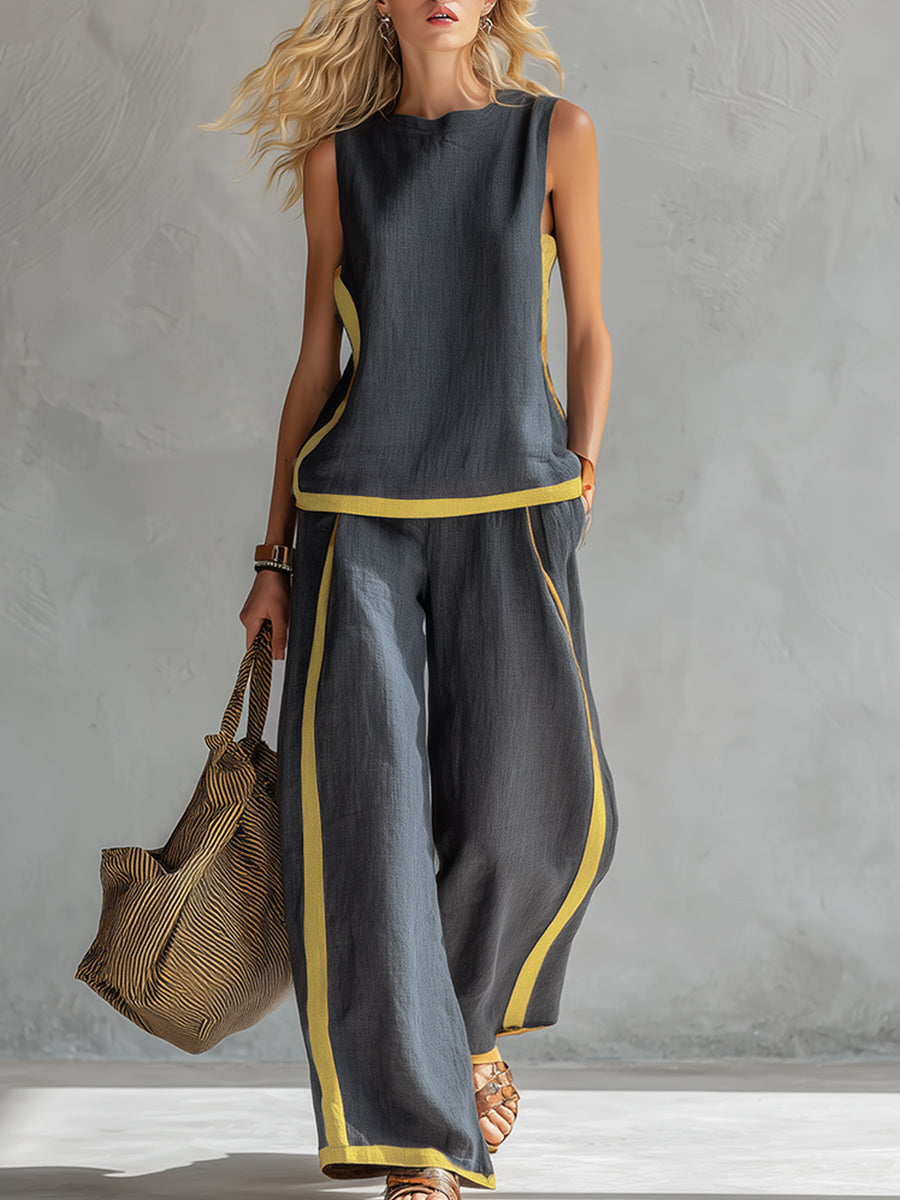 Lureyne | Dames 2-delige Set – Elegante Mouwloze Top & Wijde Pijpen Broek, Co-ord Zomeroutfit