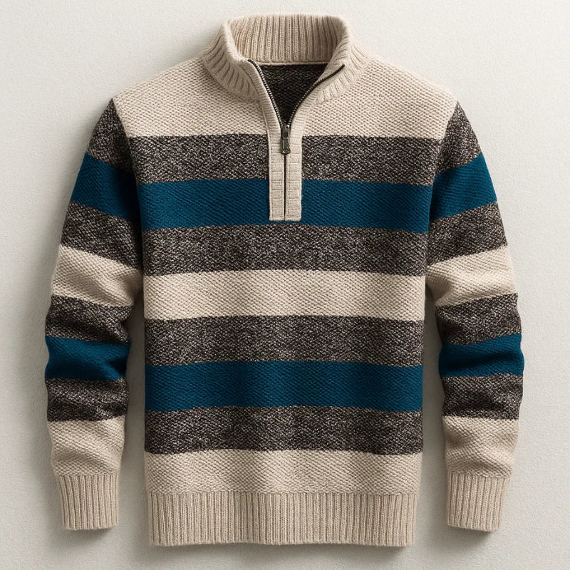 Fenris | Heren casual katoenen coltrui – gestreept patroon, lange mouwen, relaxte pasvorm