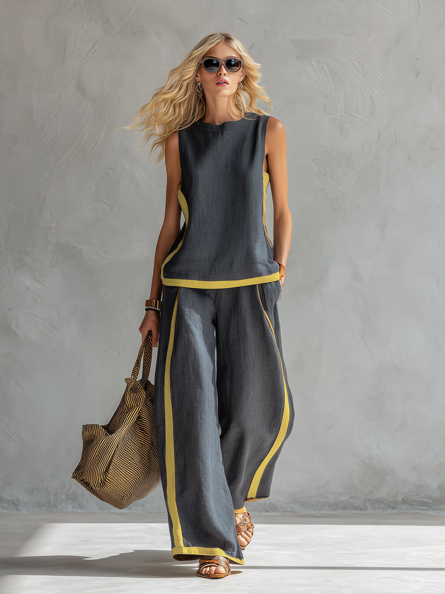 Lureyne | Dames 2-delige Set – Elegante Mouwloze Top & Wijde Pijpen Broek, Co-ord Zomeroutfit