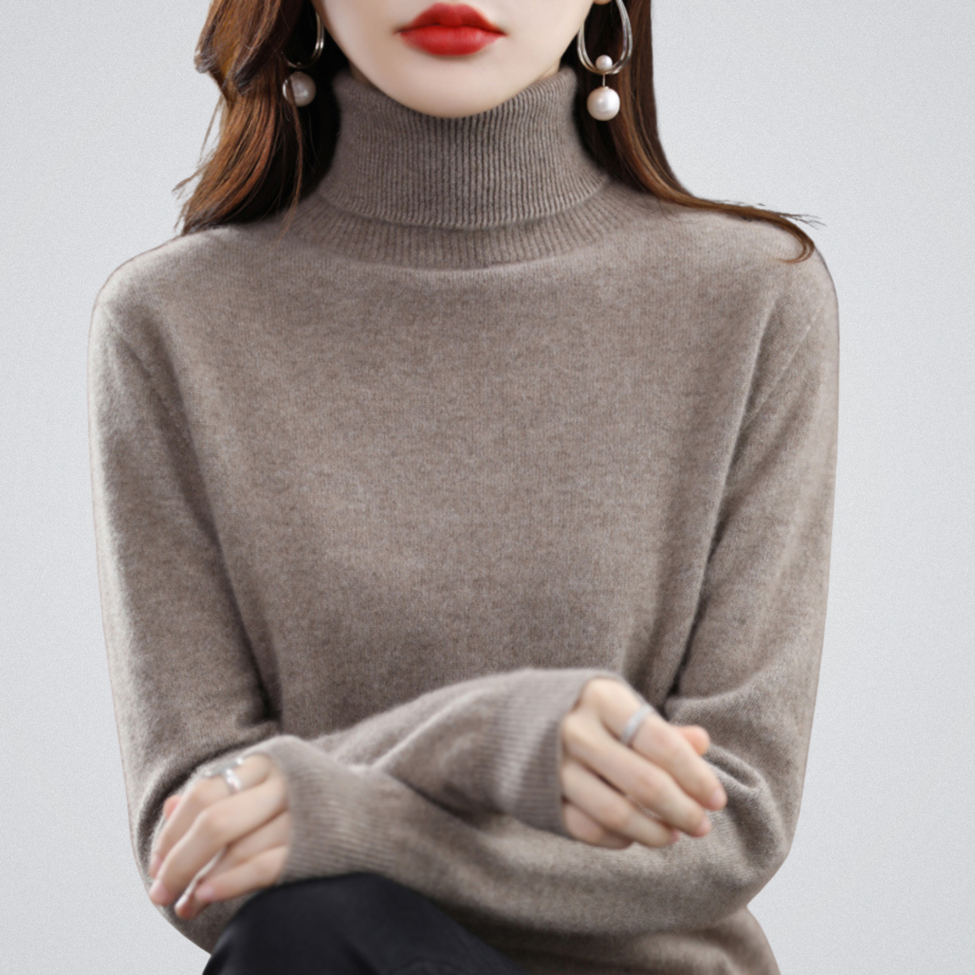 Lurina | Zachte coltrui voor dames – Gebreide trui met lange mouwen, warme casual wintertrui