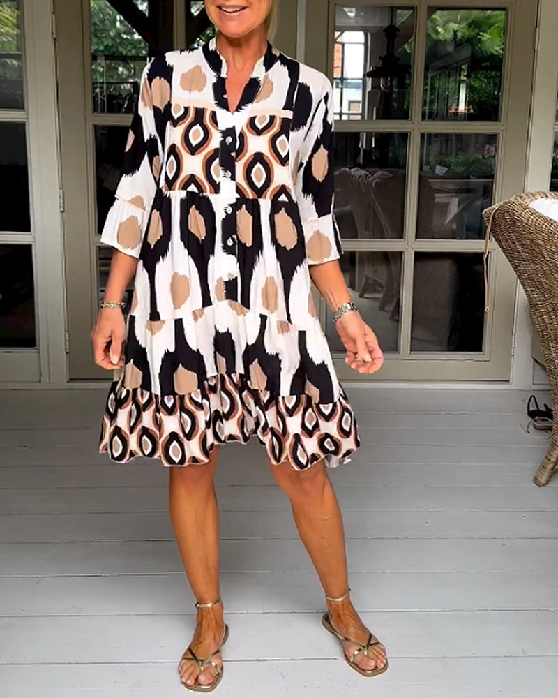 Haryelle | Boho midi-jurk voor dames – Halflange mouwen, zwierige casual zomerjurk