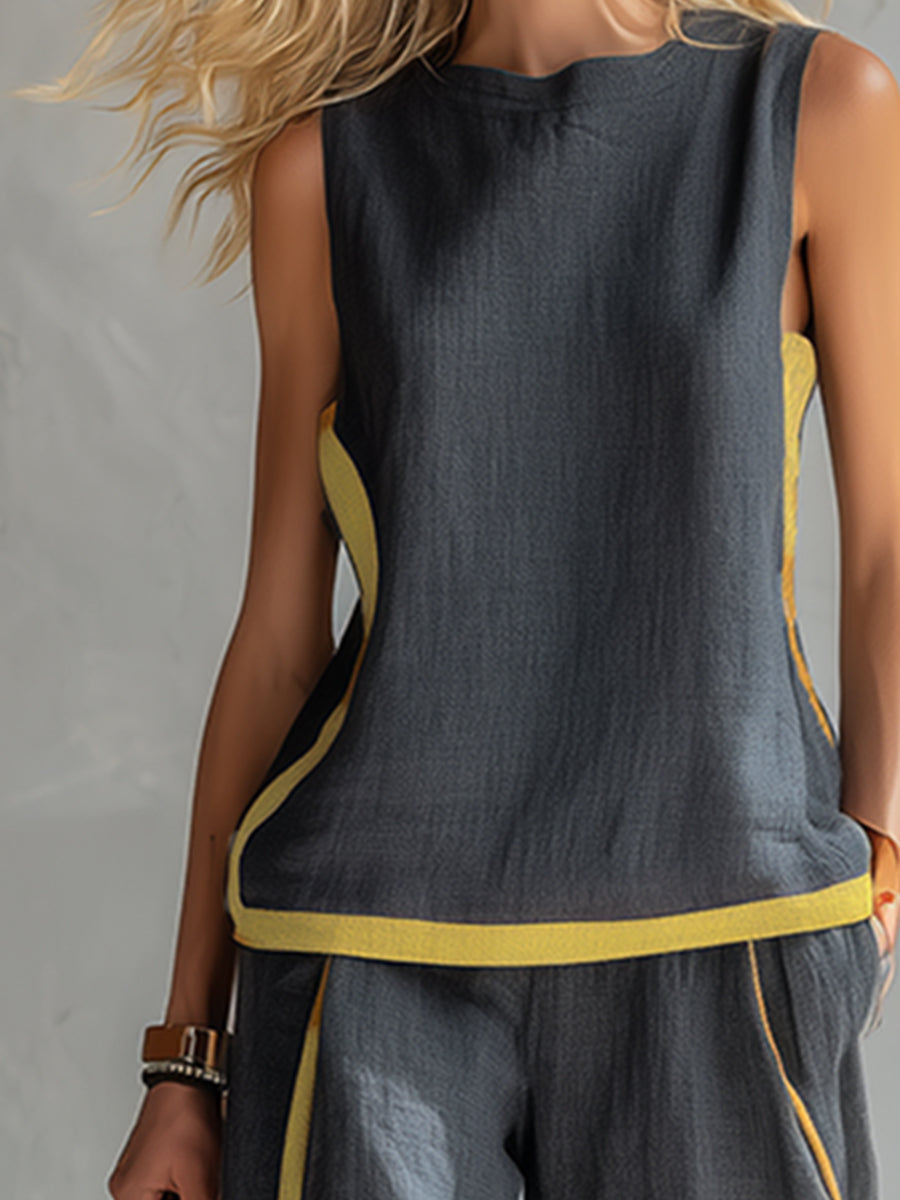 Lureyne | Dames 2-delige Set – Elegante Mouwloze Top & Wijde Pijpen Broek, Co-ord Zomeroutfit