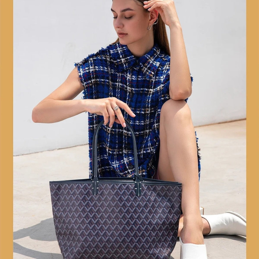 VeroTote | Elegante Leren Schoudertas, Stijlvolle Gedrukte Ontwerp draagtas