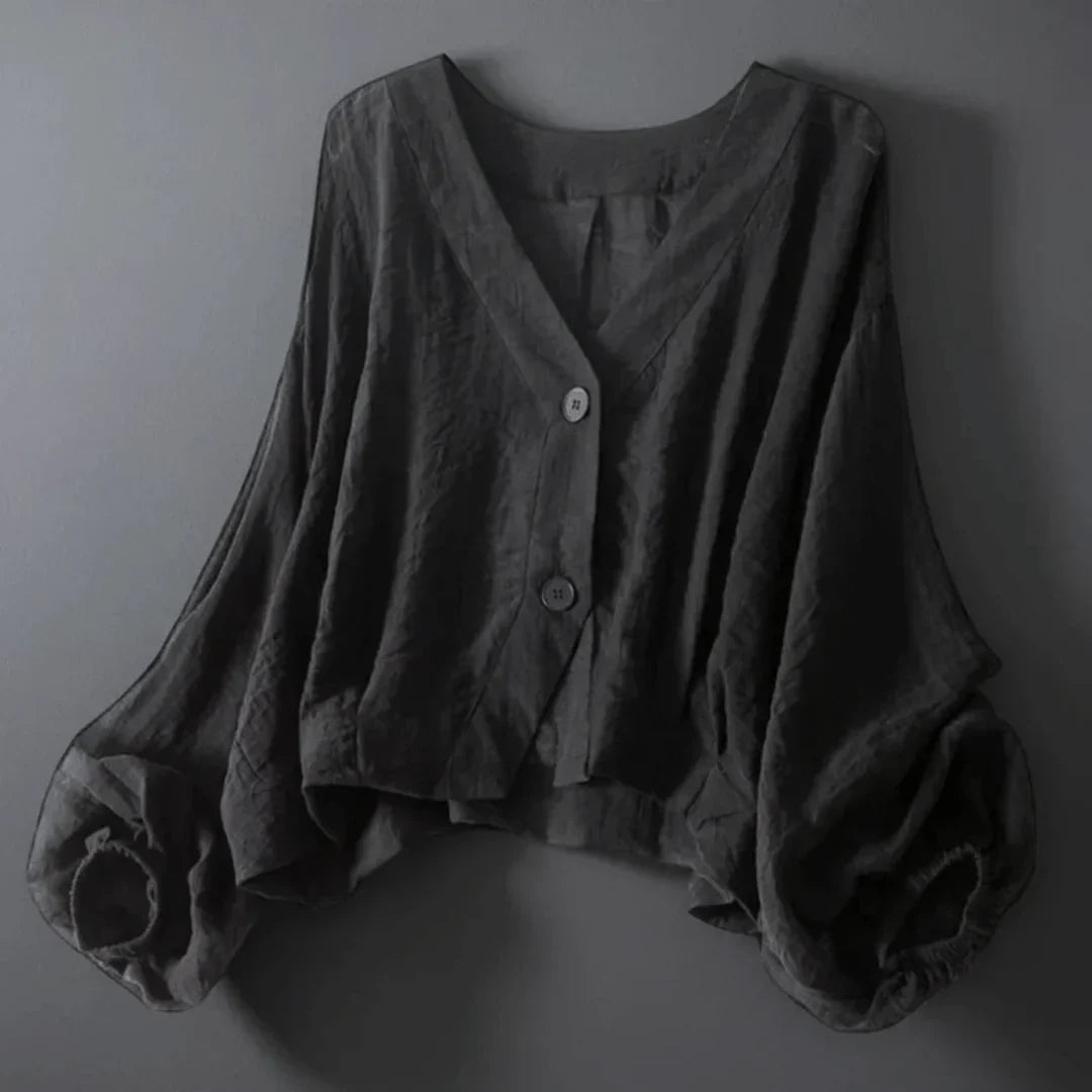 Azelia | Dames Blouse van Linnenmix – Luchtige Top met Lange Mouwen en Ballonmouwen