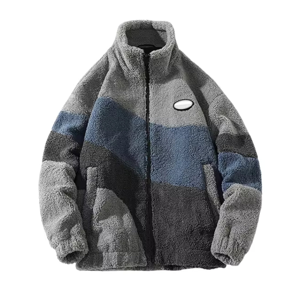 Bernhard | Warmer Teddy-Mantel für Herren mit Stehkragen, Fleecejacke, lässiger Wintermantel, zweifarbiges Design