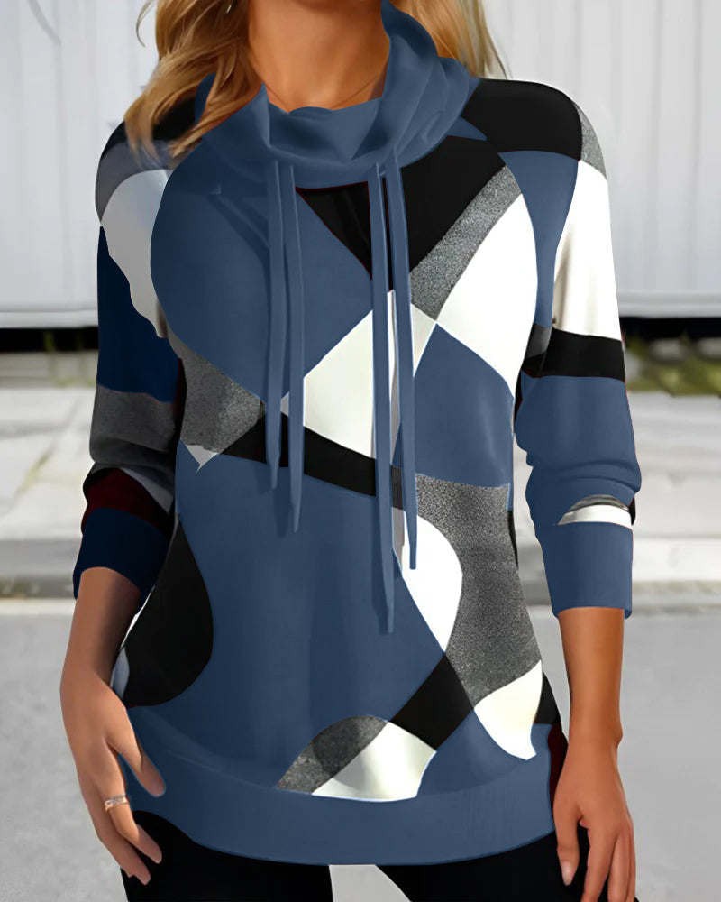 Jilisse | Hoodie voor dames met abstracte print – Casual, relaxte pasvorm, pullover met kleurblokken