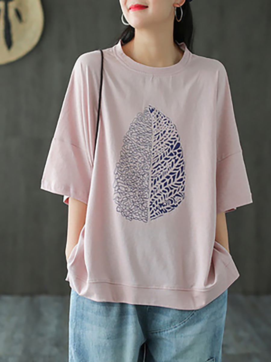 Noctira | Zomer-T-shirt met halflange mouwen en bladerenprint voor dames