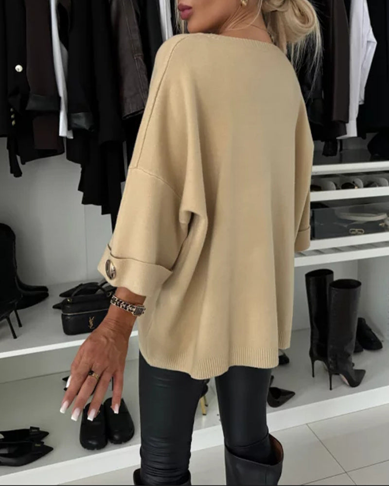 Estella | Haut en maille élégant pour femme – manches 3/4, coupe ample, décontracté et parfait pour le bureau