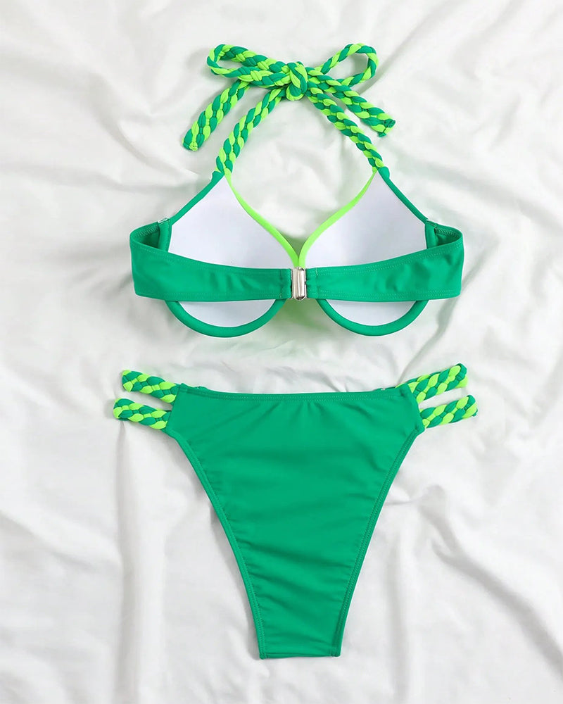 Cazelle | Halterbikini voor dames met kleurblokken – Tweedelig zwempak met hoge taille