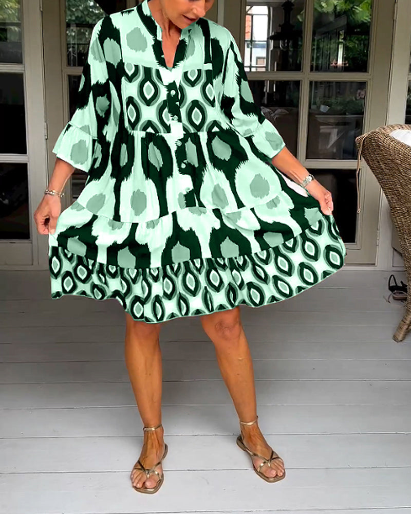 Haryelle | Boho midi-jurk voor dames – Halflange mouwen, zwierige casual zomerjurk