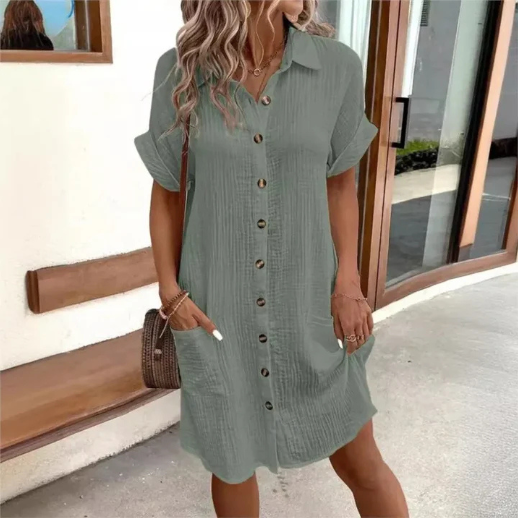 Tina | Dames zomer overhemdjurk – Casual knoopjurk met korte mouwen