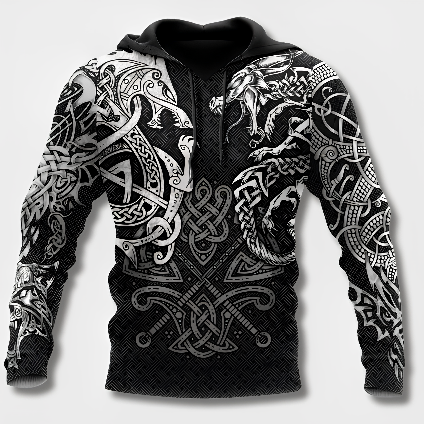 Jovanovic | Sweat à capuche Warrior Viking Tribal pour homme – Sweat imprimé, style streetwear décontracté