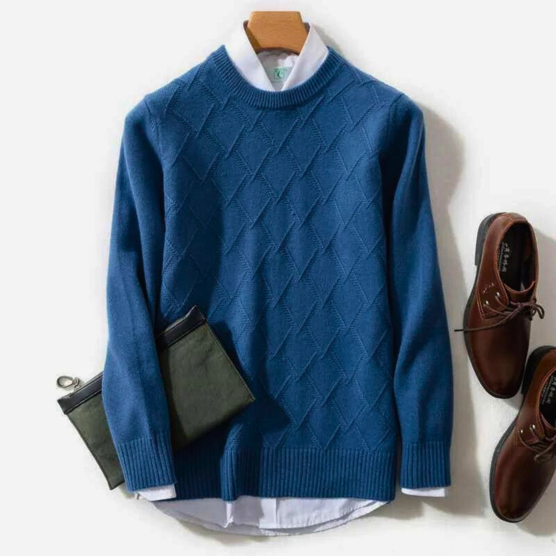 Movar | Klassieke kasjmier trui voor heren – Lange mouwen, ruitpatroon, lichtgewicht ronde hals