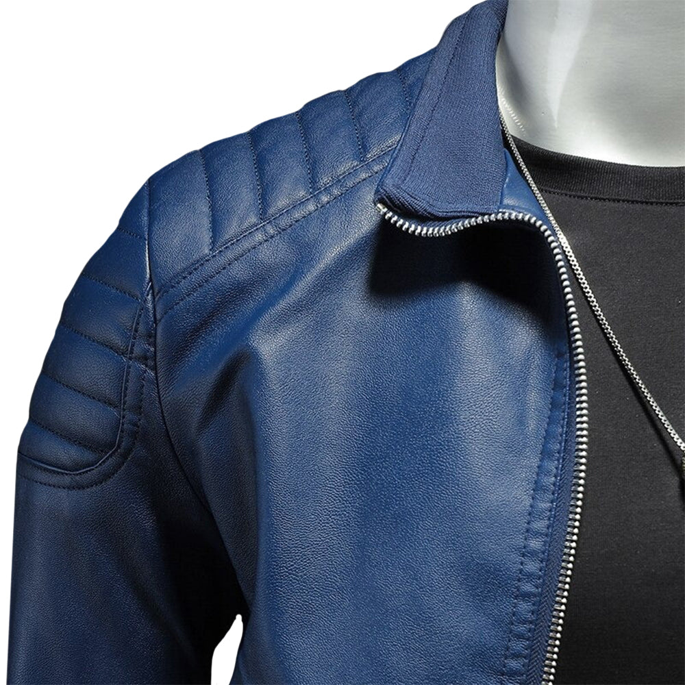 Nyvenor | Veste en cuir pour homme - Fermeture éclair, col montant, style motard, coupe ajustée