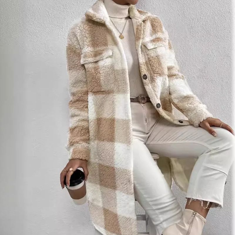 Veronica | Manteau à carreaux pour femme – coupe oversize, fermeture boutonnée, manteau doux d'automne