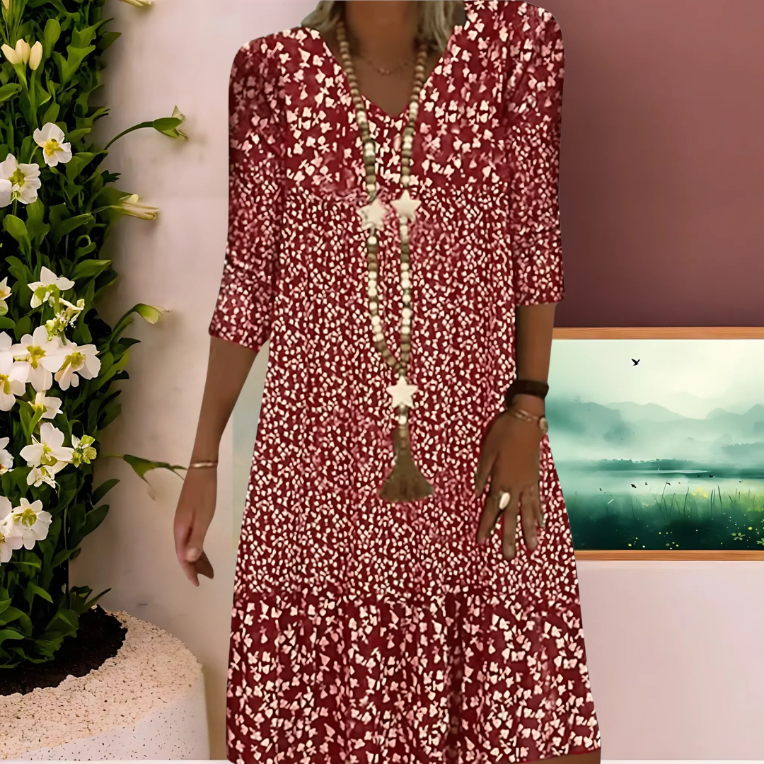 Zorvella | Casual Zomerjurk voor Dames – Midi Jurk met 3/4 Mouwen, Lichtgewicht en Geschikt
