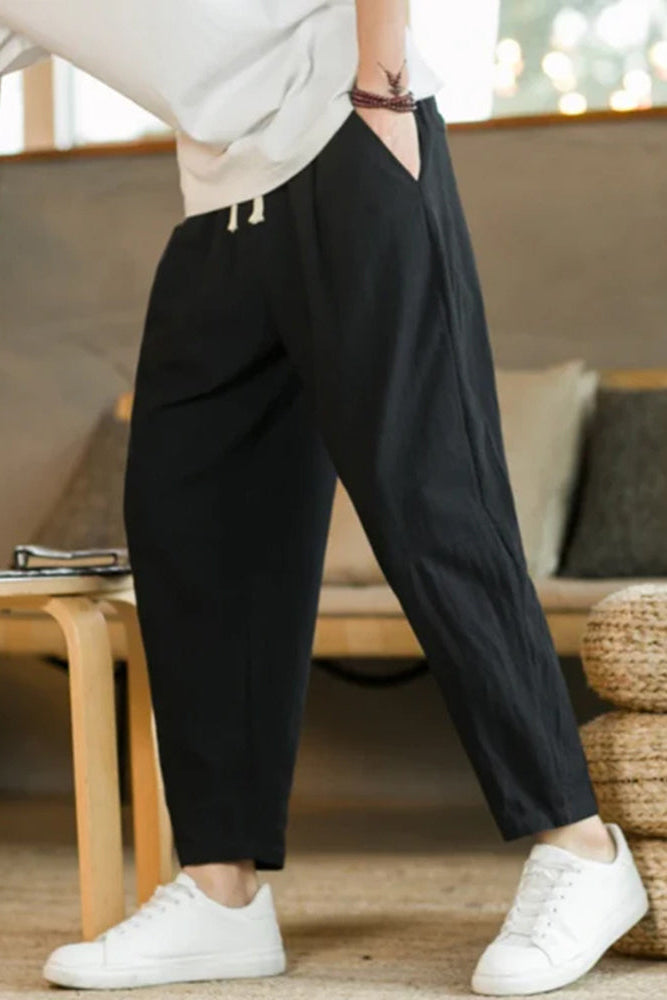 Yiorgos | Pantalon homme en coton respirant - Coupe décontractée, taille ajustable par cordon