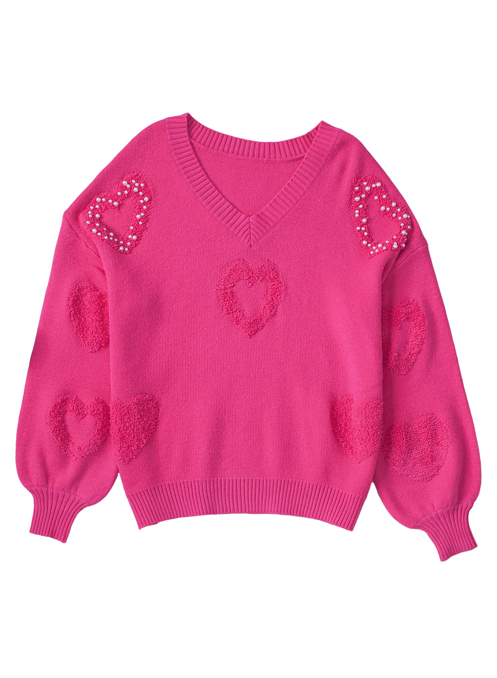 Avarine | Pull femme à cœurs - Col V, perles de nacre et texture douce
