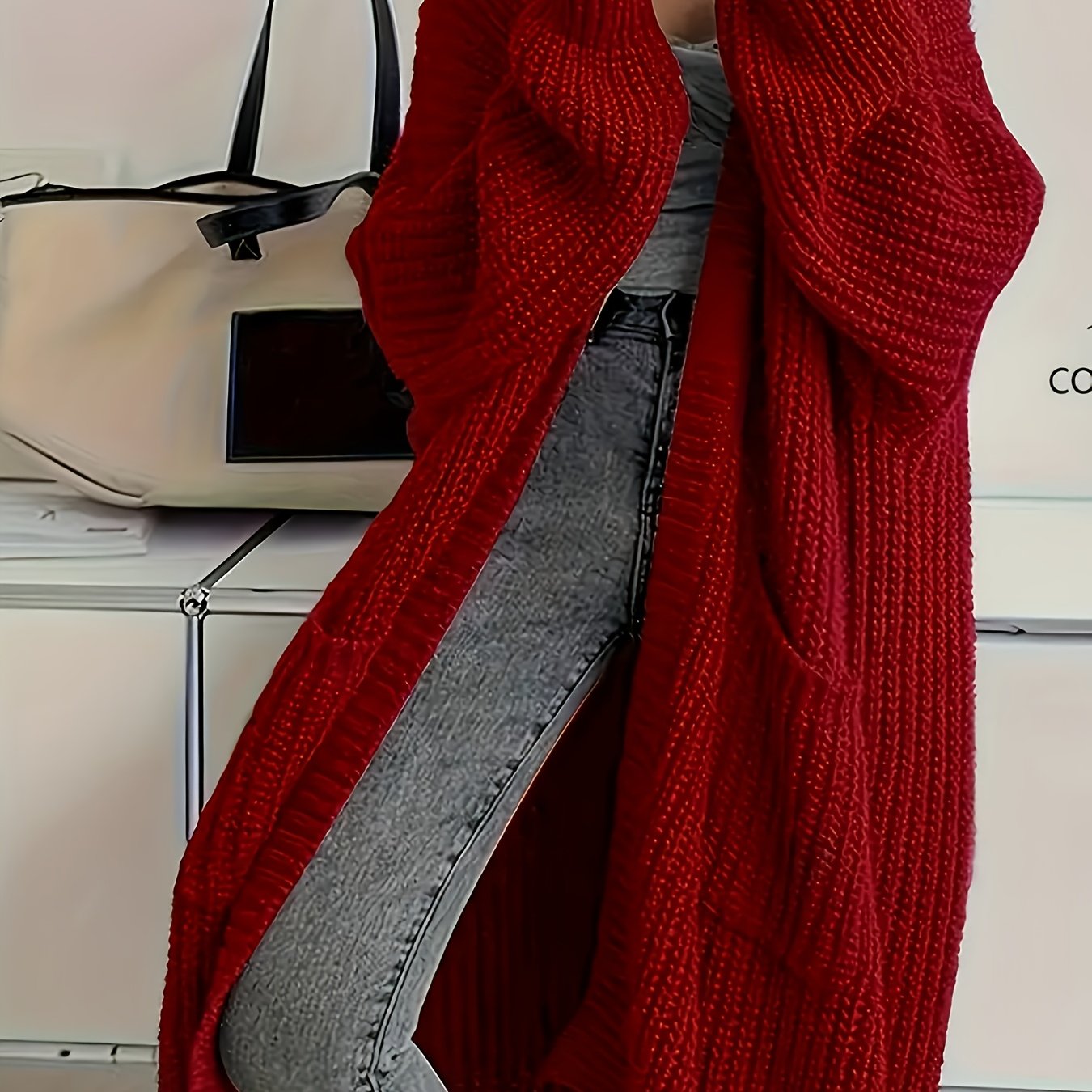 Myvessa | Langer Strickcardigan für Damen – offener, Oversize-Schnitt, lässiger Pullover für Herbst und Winter