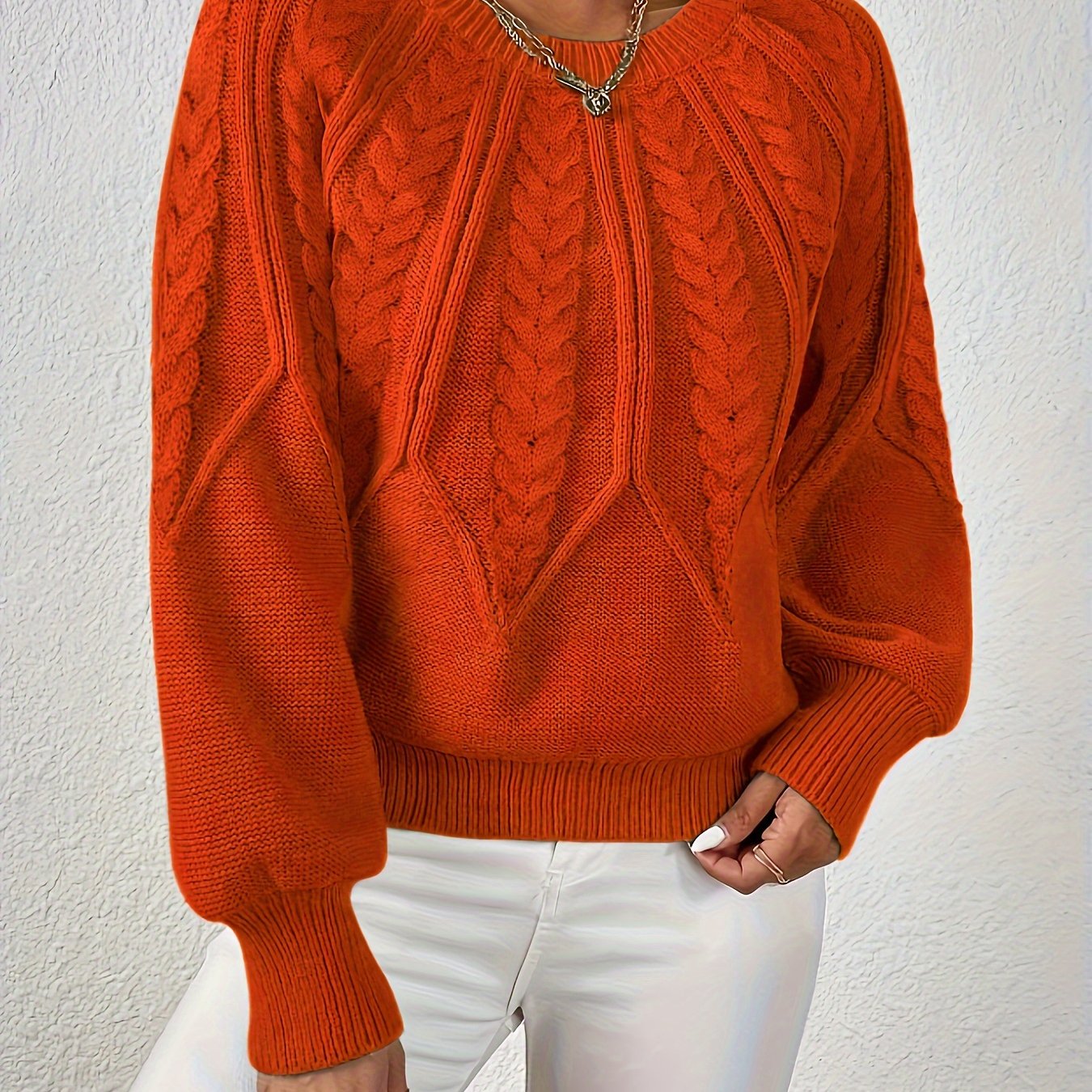 Kalyth | Damen-Zopfstrickpullover mit Laternenärmeln – Elegantes Strickoberteil für Herbst und Winter