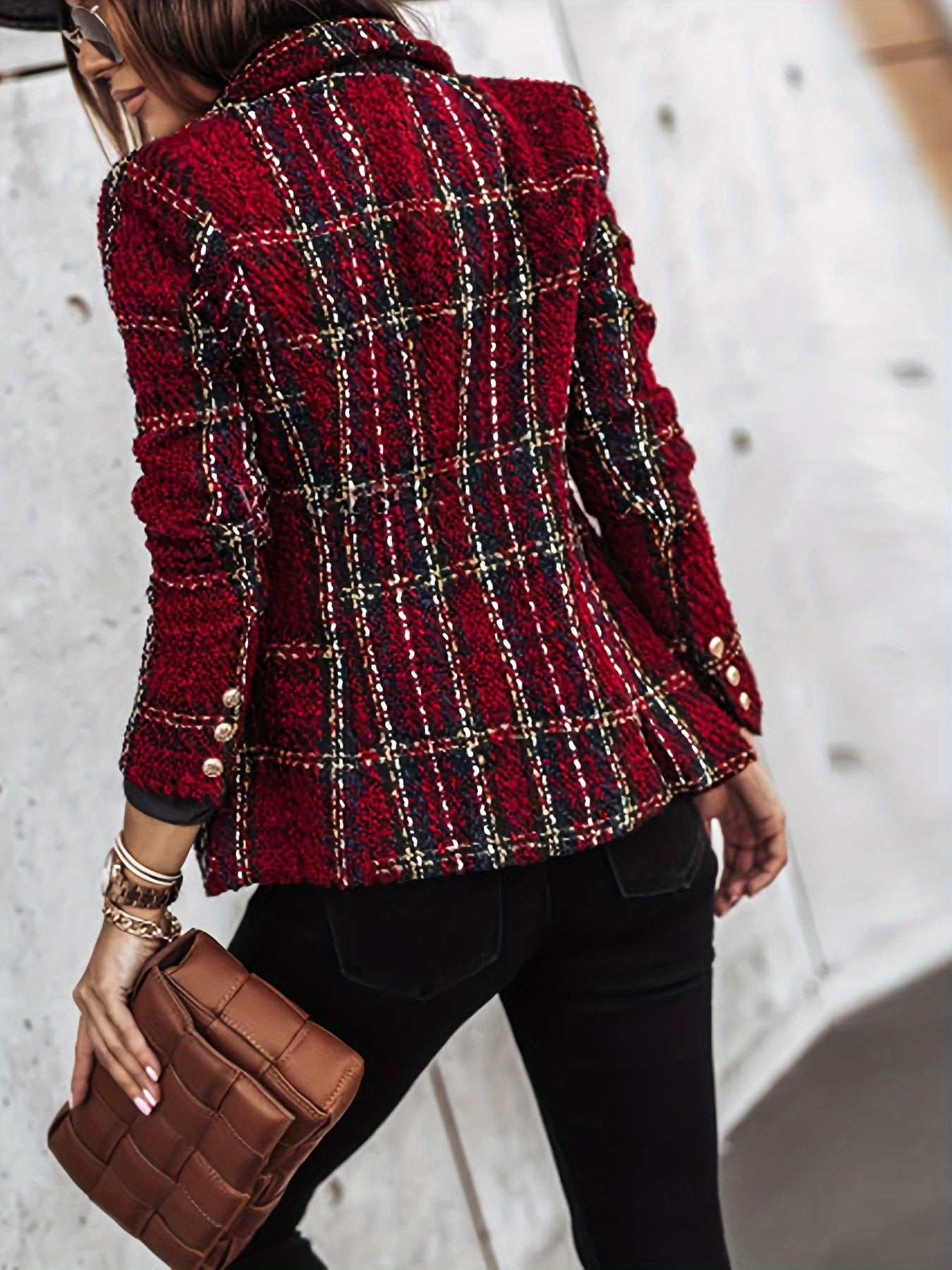 Geneviève | Blazer croisé - Élégant manteau en tweed à carreaux et manches longues, idéal pour le bureau et le travail, Vêtements pour femmes