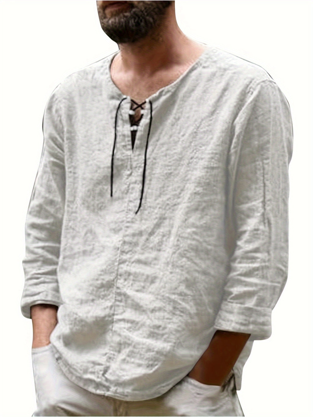 Arne | Chemise homme en coton et lin - manches longues, coupe ample décontractée, col à nouer