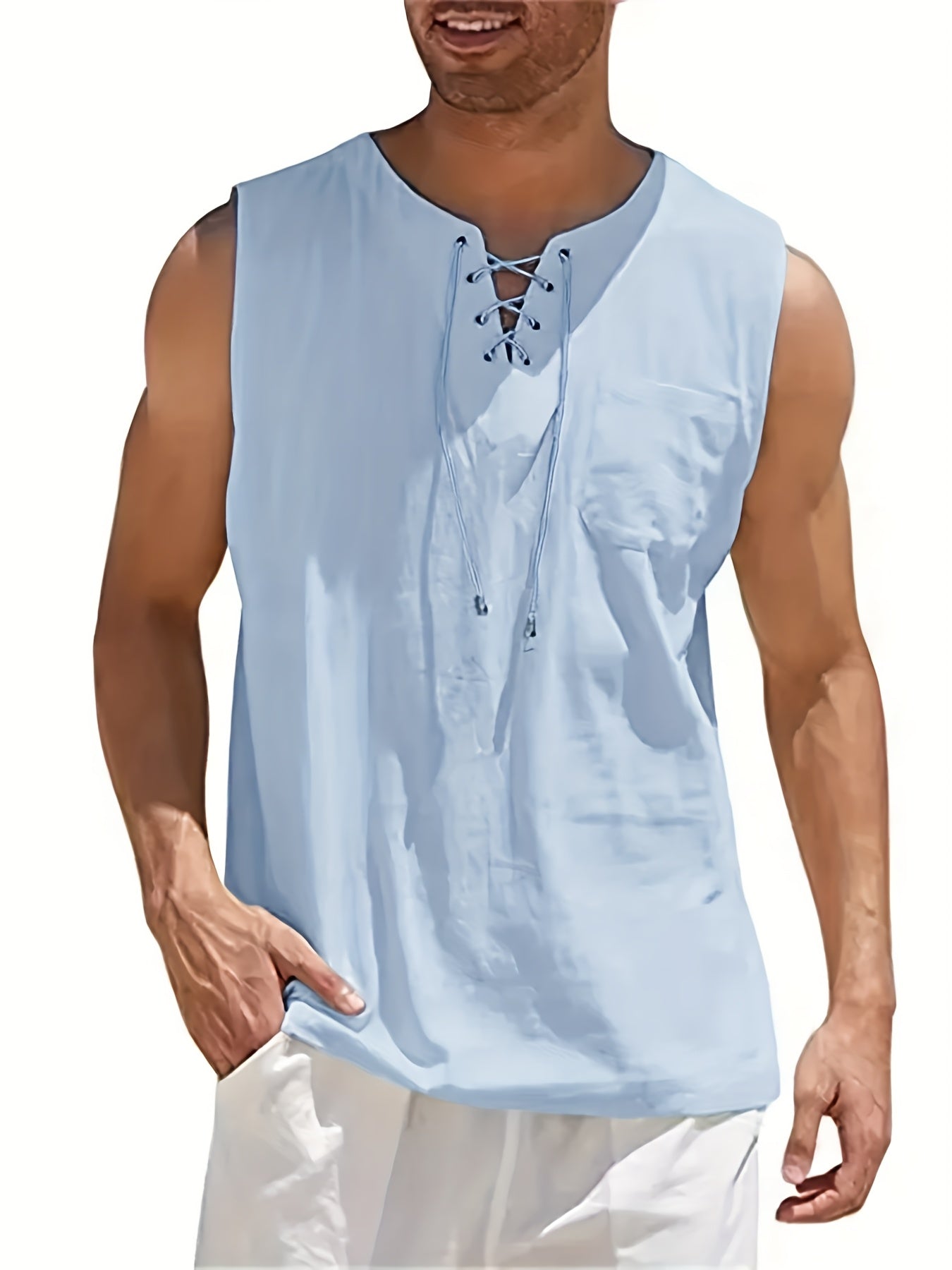 Morten | Ärmelloses Herren-Tanktop aus Baumwoll-Leinen-Mischgewebe mit V-Ausschnitt – Leichtes Sommer-T-Shirt