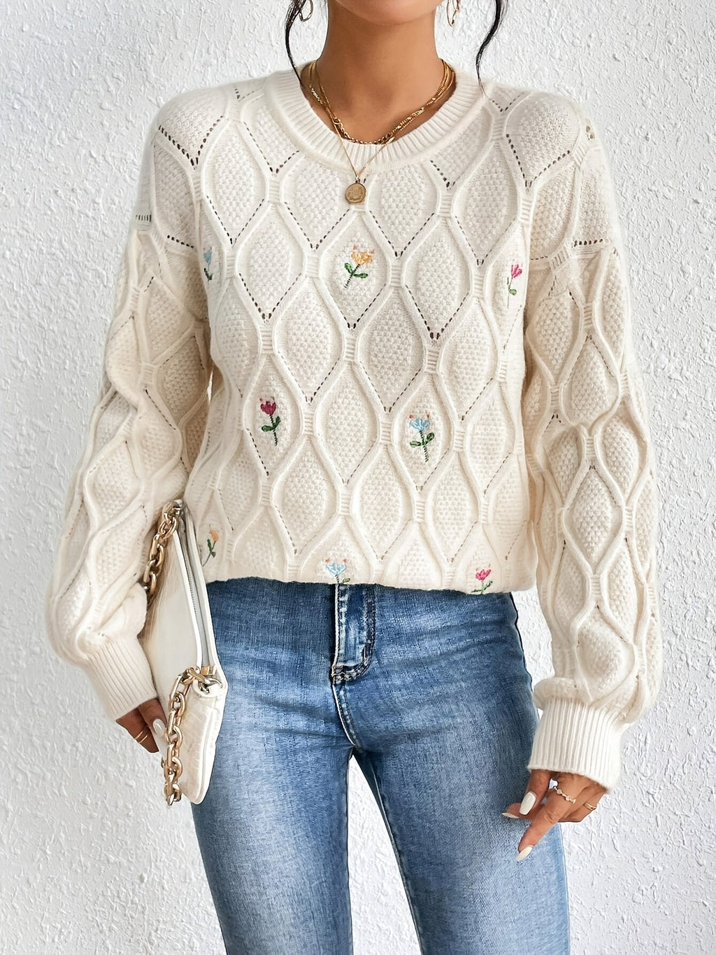 Unyssa | Pull brodé à fleurs pour femme – Haut élégant en maille