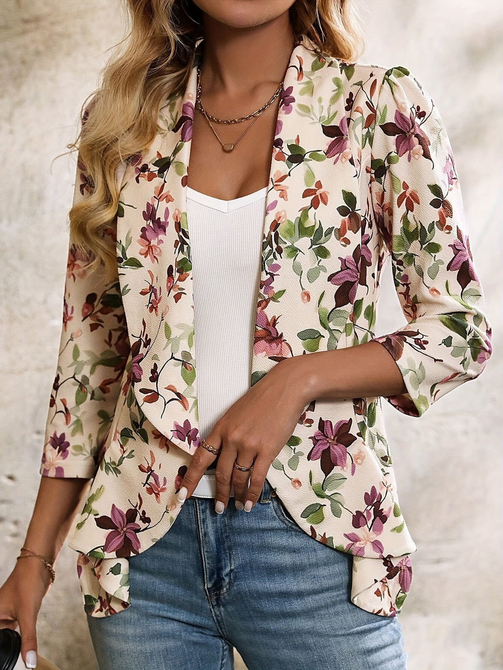 Myrilla | Dames blazer met bloemenprint – elegante blazer met rucherand, lichtgewicht en ademend