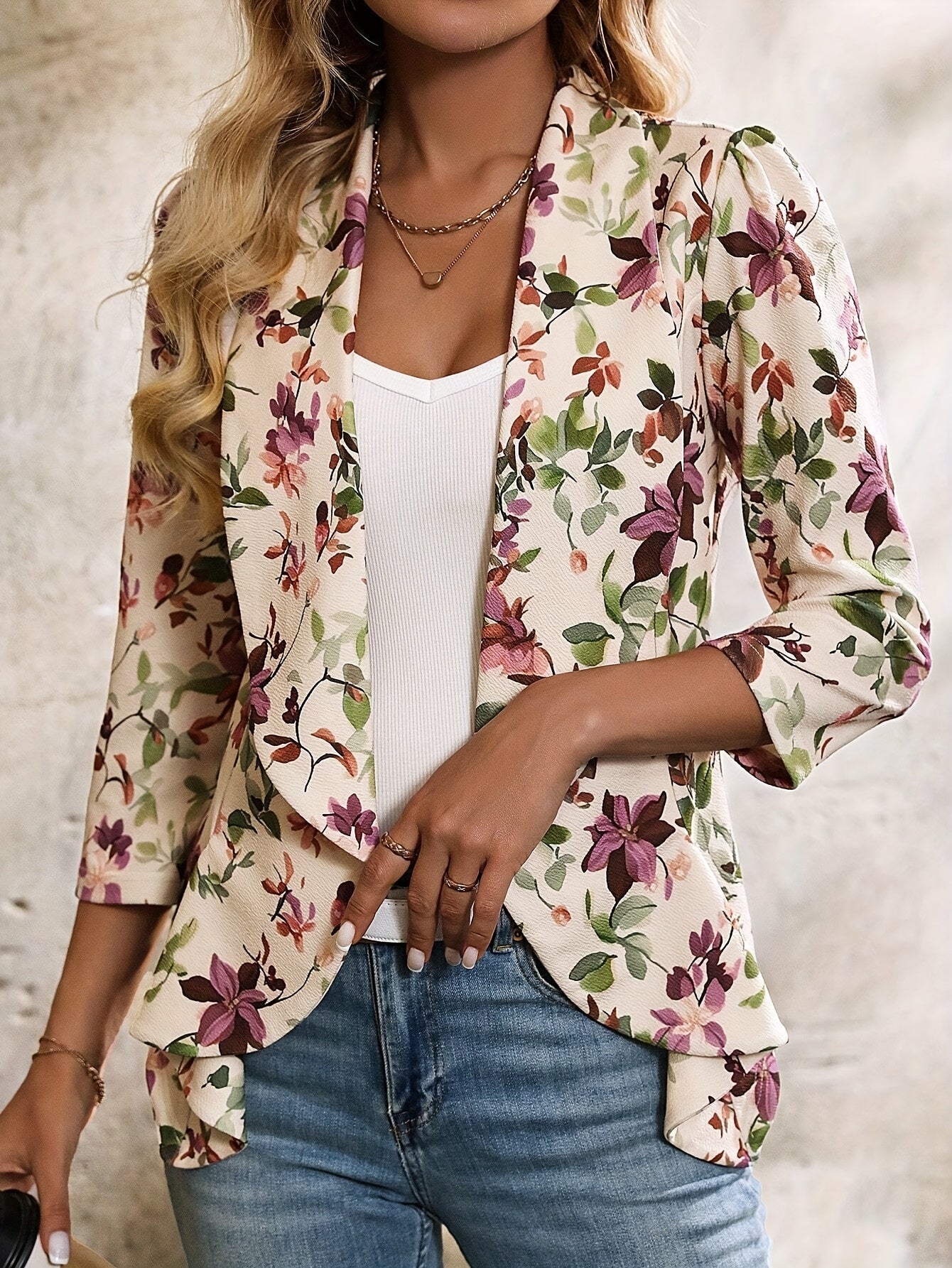 Myrilla | Dames blazer met bloemenprint – elegante blazer met rucherand, lichtgewicht en ademend