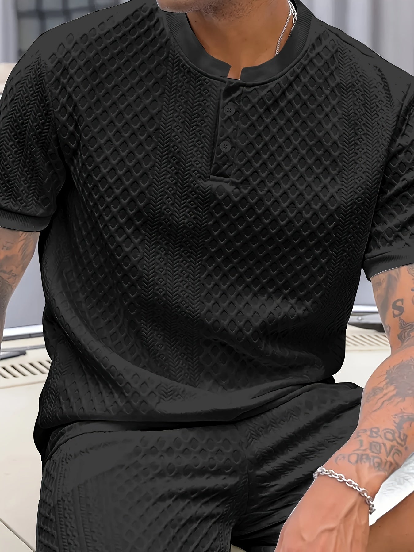 Damjan | Lässiges Business-Henley-Polohemd für Herren – Jacquard-Kragen