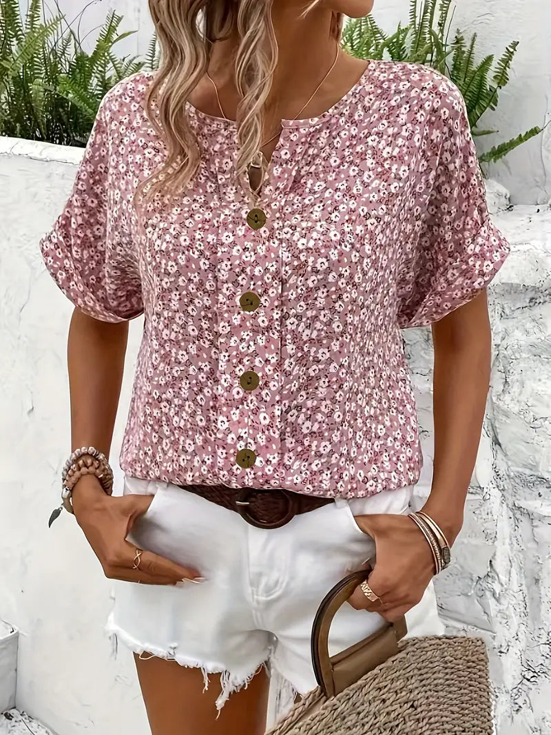 Lucrezia | Chemise à manches courtes pour femme, imprimé floral - Haut élégant