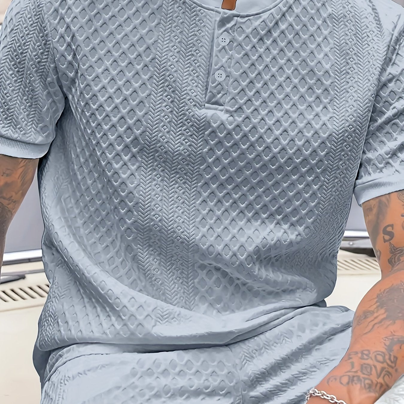 Damjan | Lässiges Business-Henley-Polohemd für Herren – Jacquard-Kragen