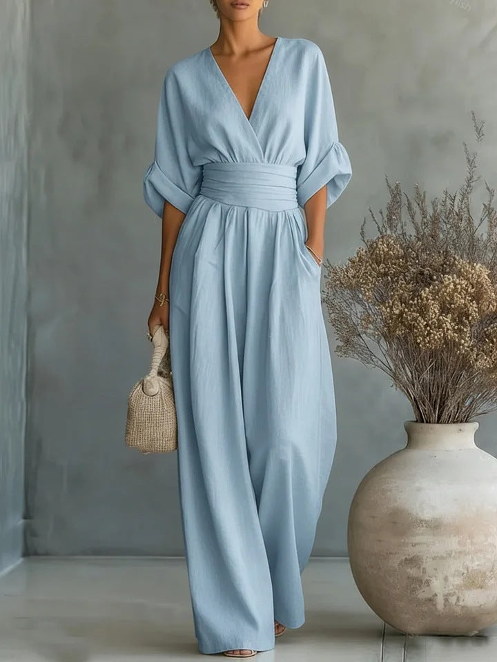 Melisa | Elegante V-hals Jumpsuit met Wijde Pijpen voor Dames – Mouwloze,  One-Piece Outfit