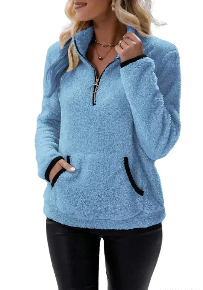 Eilina | Sherpa-Pullover mit Stehkragen und halbem Reißverschluss – weiches, warmes und bequemes Winteroberteil