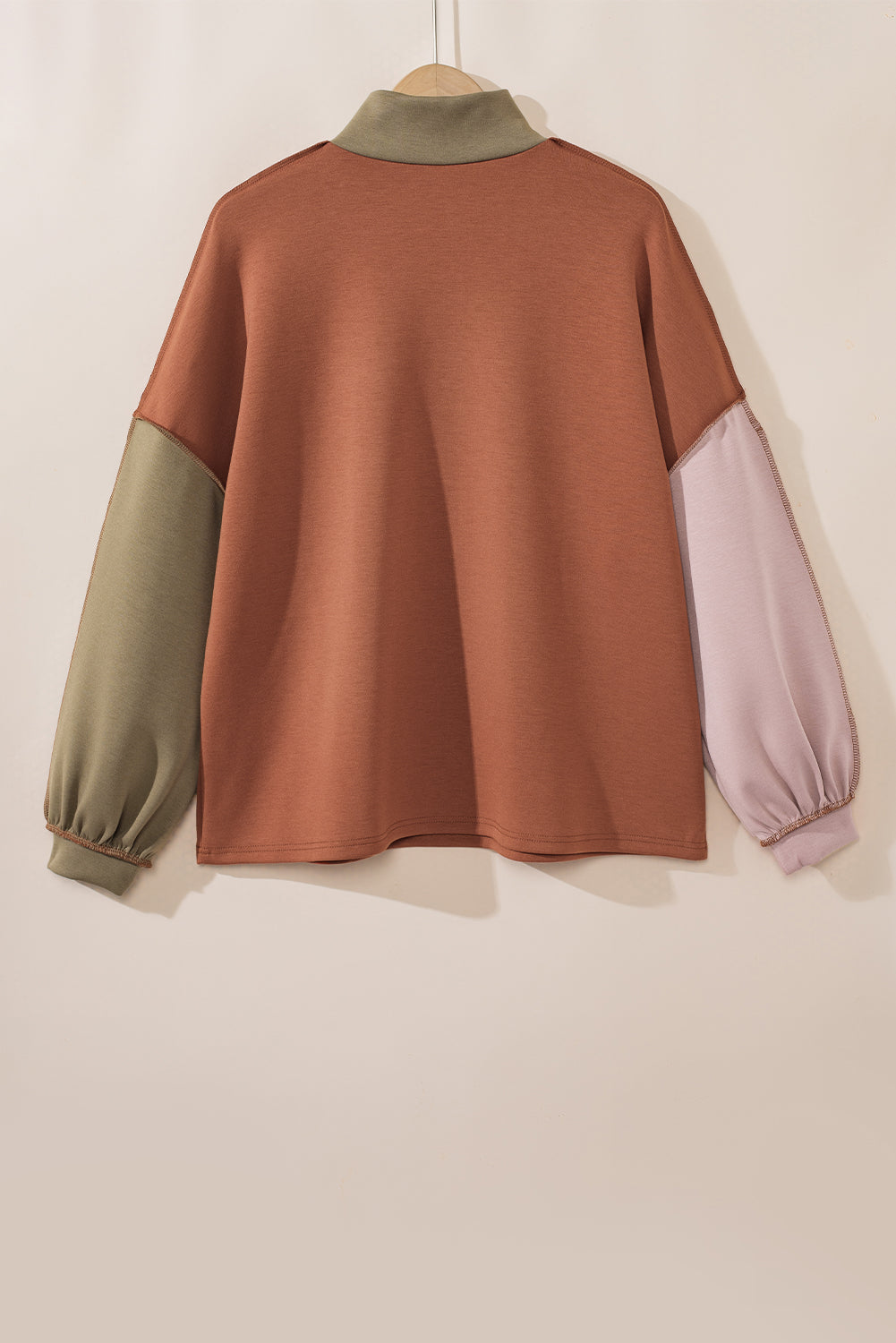 Elsinya | Pull à col zippé color block - Pull en maille tricolore à coutures apparentes, coupe décontractée