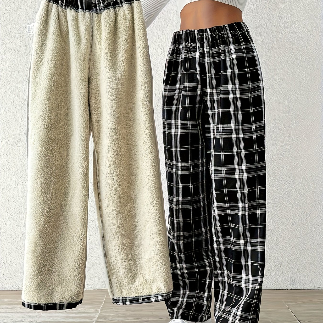 Grisella | Damesbroek met geruite voering van fleece, rechte pijpen, warme casual- en loungewear, winterbroek