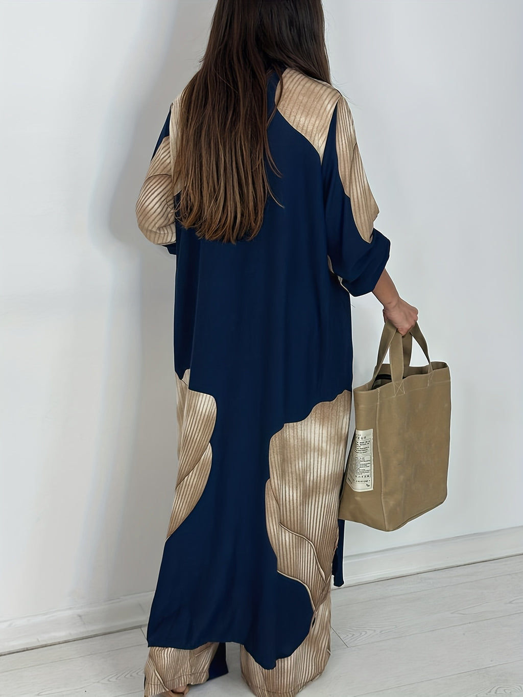 Eloria | Dames 2-delige set met print: blouse met lange mouwen en knoopsluiting & losse broek, casual lounge outfit