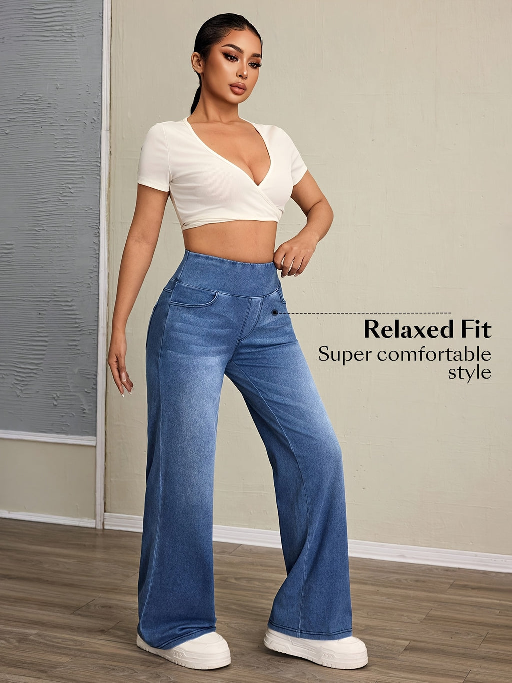 Kaelyra | Damen-Yogahose mit hohem Bund und weitem Bein – Locker, dehnbar, bequem, mit Bauchkontrolle