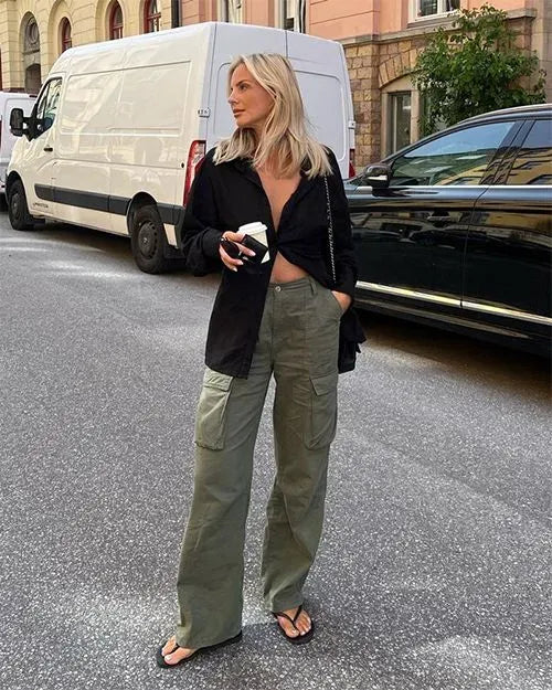 Clarion | Damen-Hose mit weitem Bein und verstellbarem Bund – Utility-Hose mit vielen Taschen