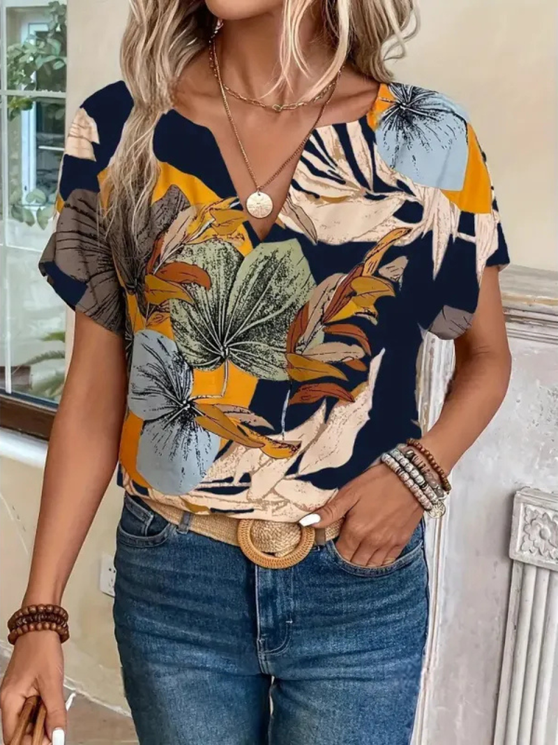 Lucrezia | Kurzarmbluse mit Blumenmuster für Damen – Stilvolles Top