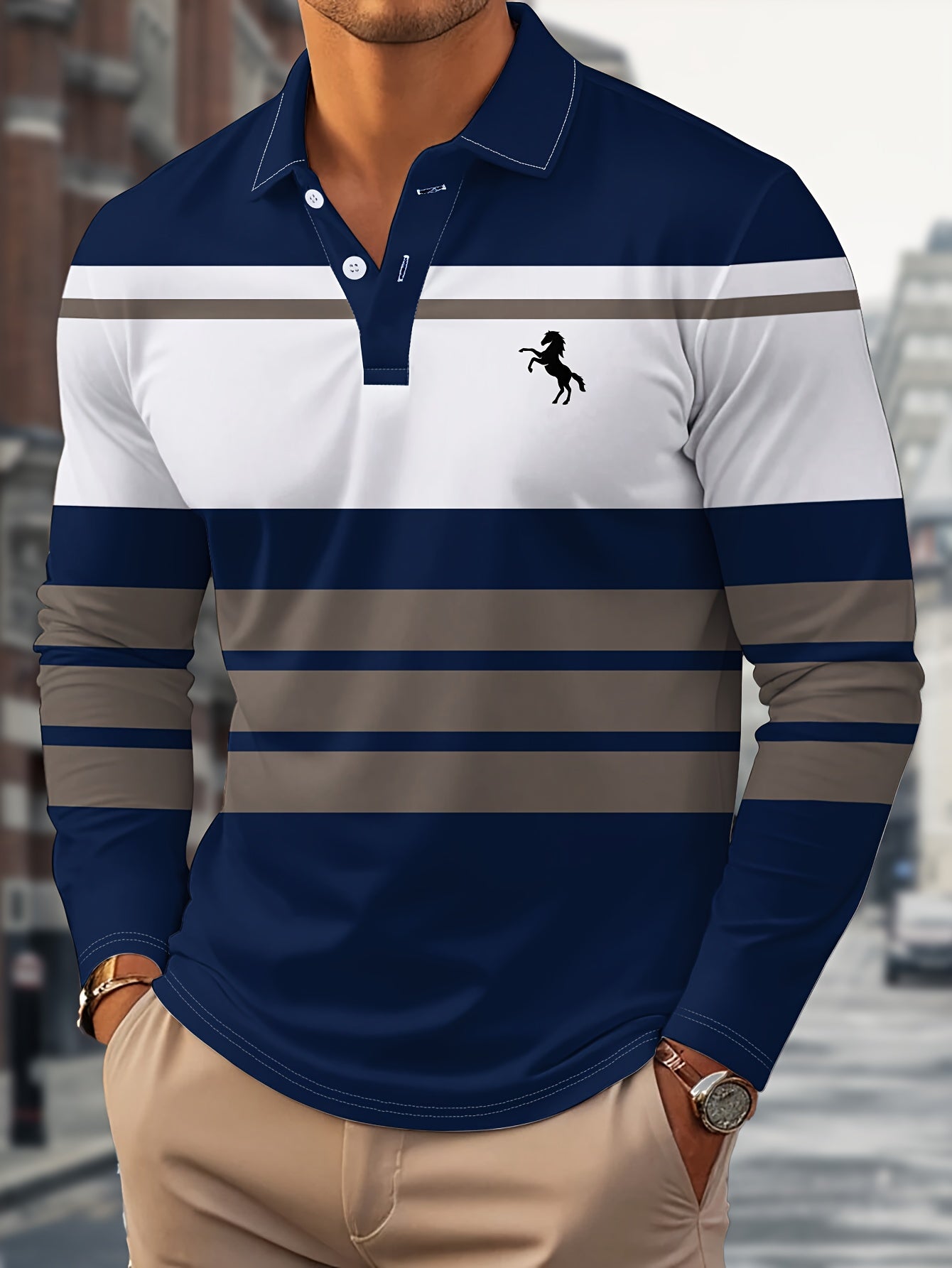 Radovan | Langärmeliges, gestreiftes Poloshirt – Atmungsaktives Button-Down-Hemd für Business und Freizeit