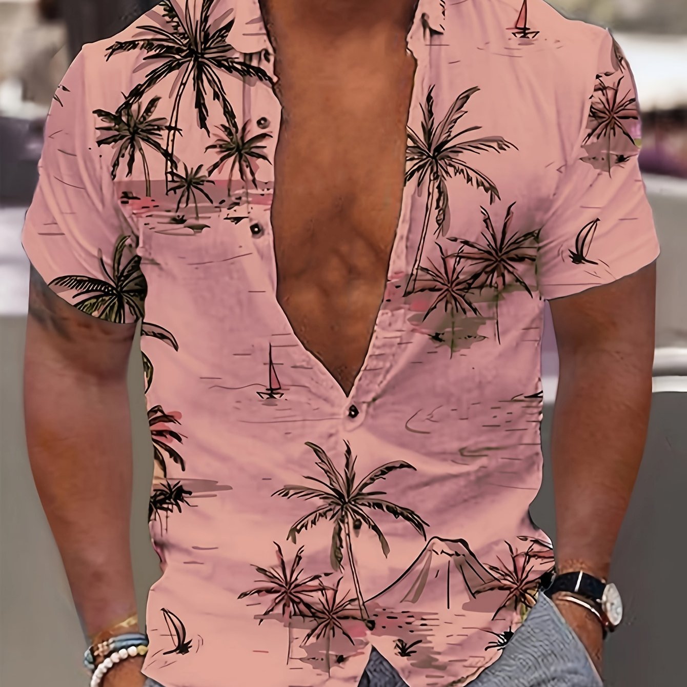 Malron | Heren Hawaiiaans Shirt met Kokospalm Print – Casual Vakantie Strand Zomer Overhemd