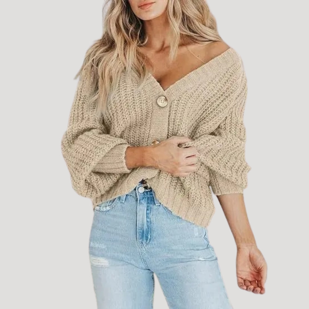 Wrenelle | Kort, grof gebreid damesvest – met knopen, warm gebreid vest