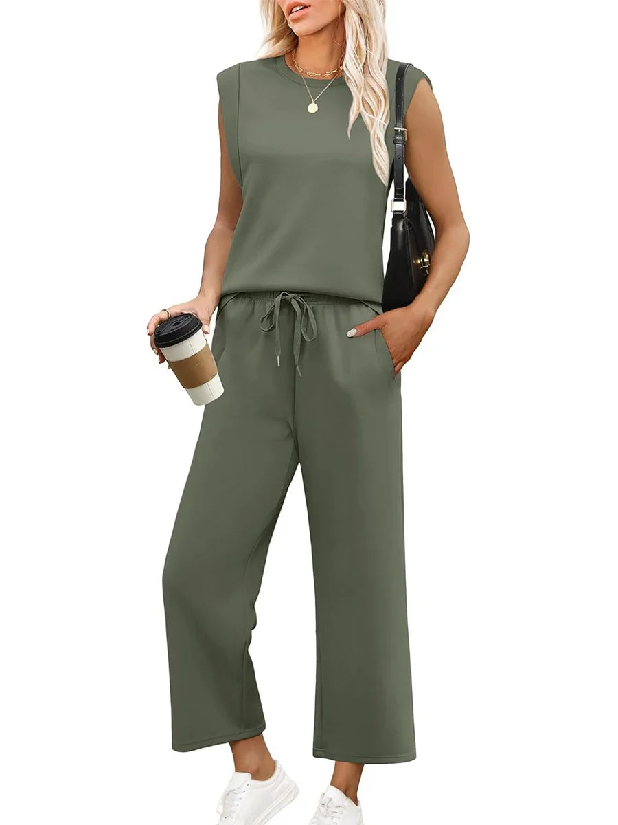 Orlira | Tweedelige set voor dames: casual top met korte mouwen en broek met wijde pijpen
