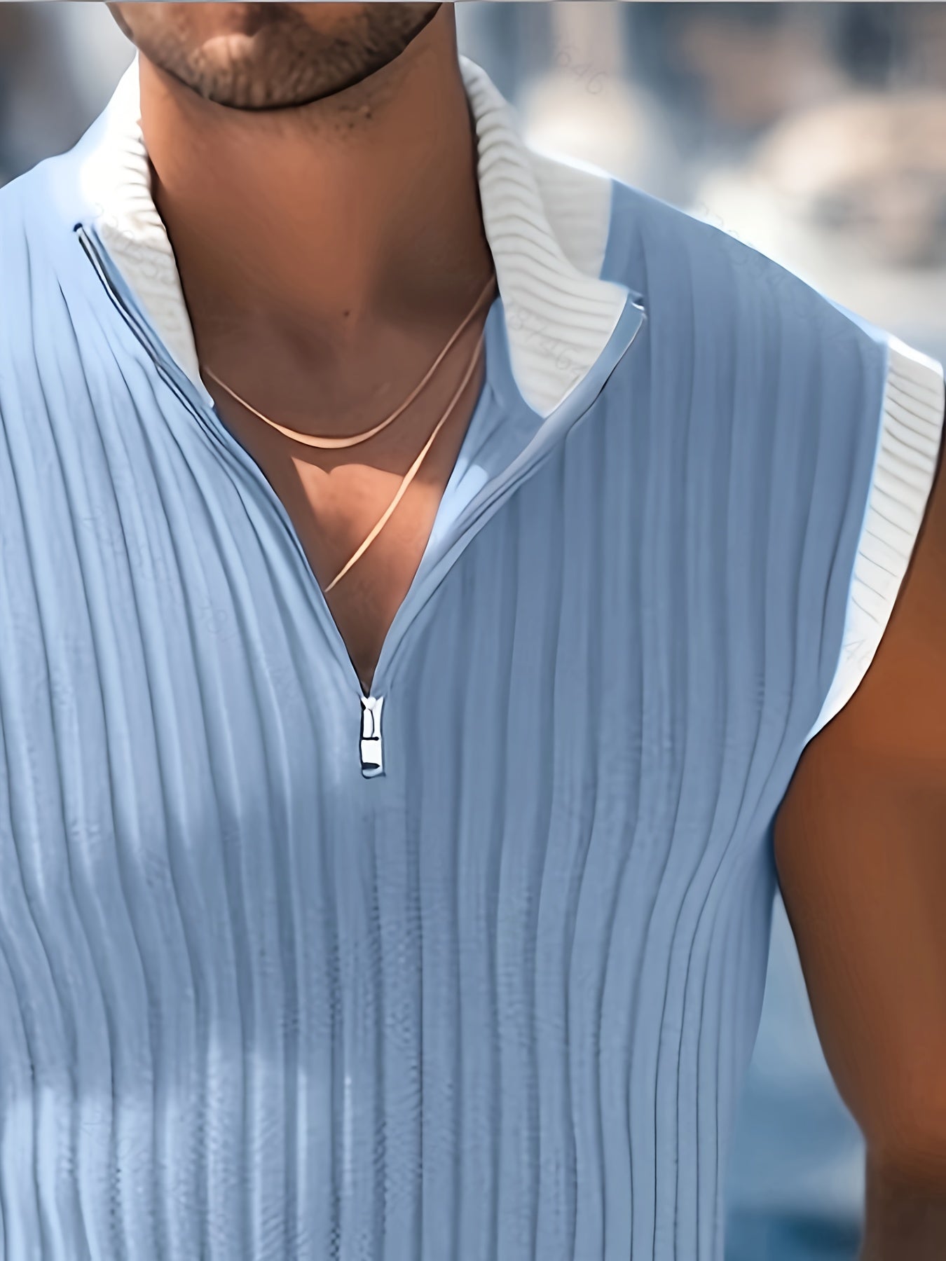 Zyrexon | Mouwloos gebreid vest voor heren – opstaande kraag met rits, slim fit gebreide tanktop