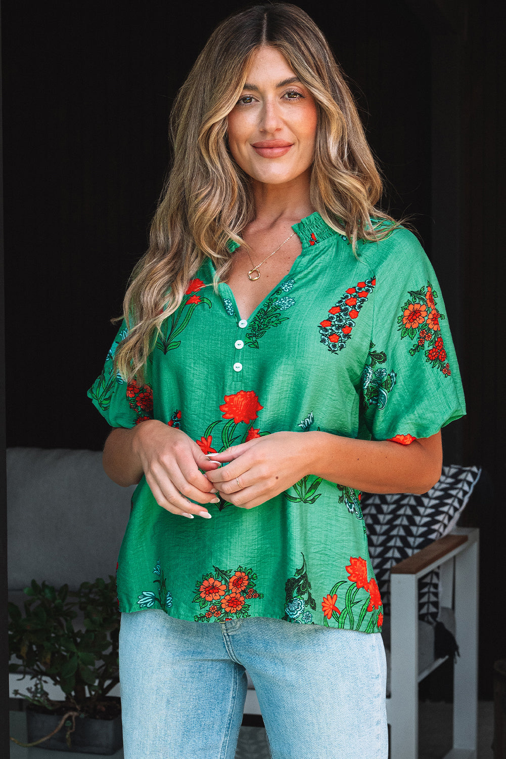 Galenya | Dames Blouse met Bloemenprint en V‑Hals