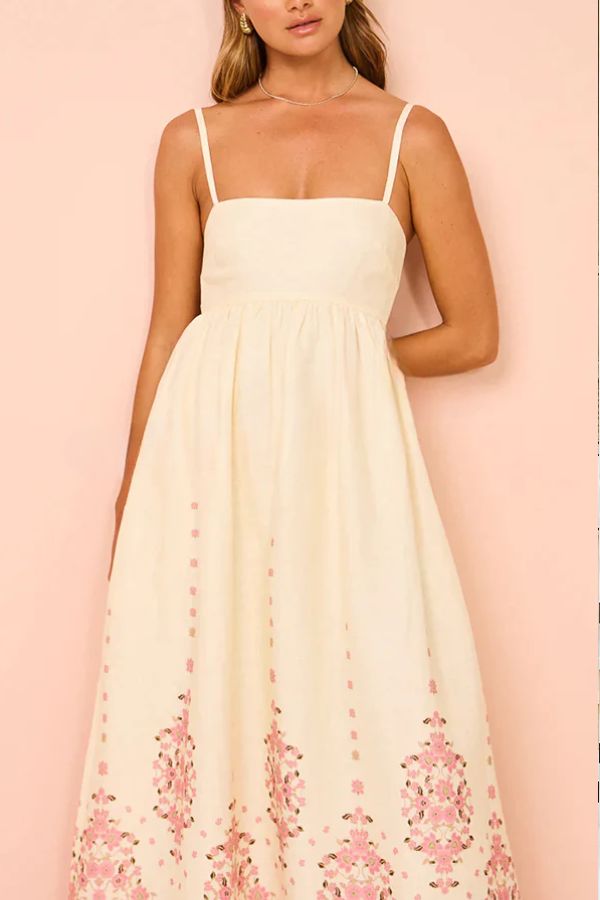 Jirelle | Dames maxi-jurk van linnenmix met bloemenprint