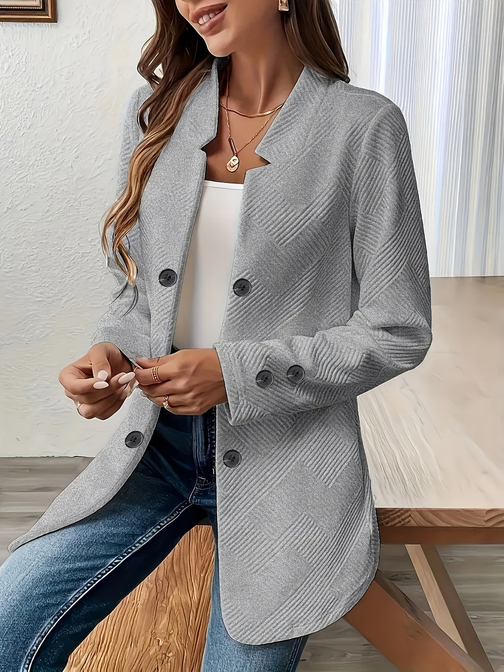 Sylaris | Gilet long décontracté pour femme - manteau à boutons, maille tricotée, élégant manteau superposé