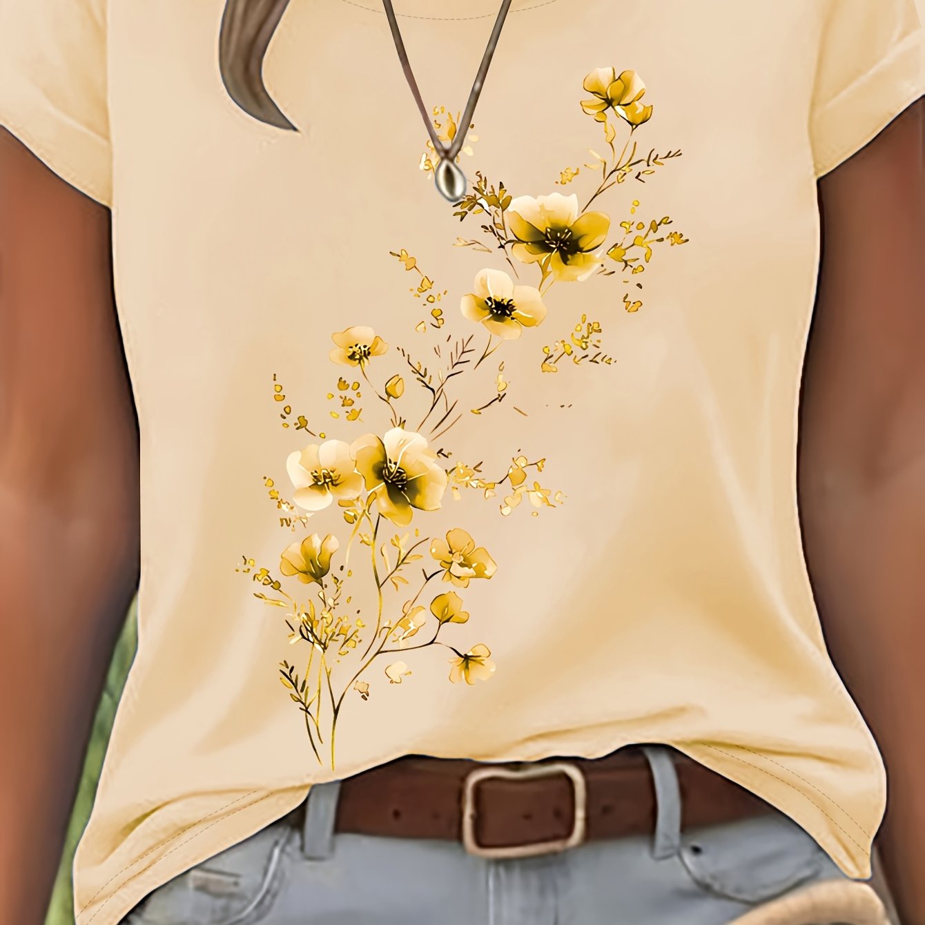 Vionyxen | Dames-T-shirt met bloemenprint in aquarelstijl – Casual zomertop